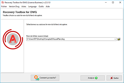 Sélection d'un fichier DWG endommagé