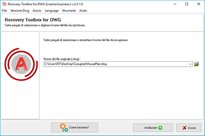 Selezione di un file DWG danneggiato
